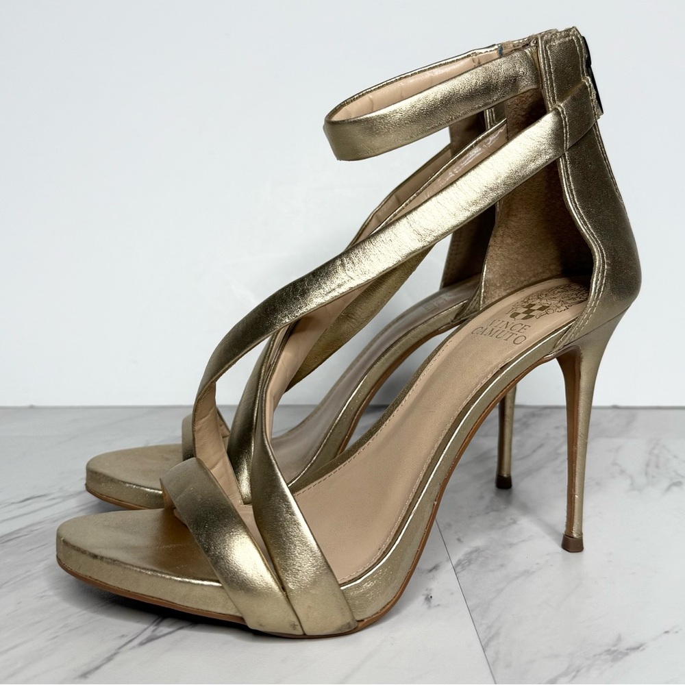 Vince Camuto Devinhara Gold Leather Heeled Sandal 8 1/2 M